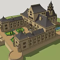 Traditional Ancient Architecture with Tower Arched Windows Courtyard and Garden Design