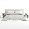 Modern Minimalist Double Bed With White Quilt Gray Blanket Pillows And Side Table