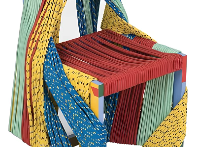 Artistic Modern Single Chair With Colorful Striped Woven Stacked Design 3d model
