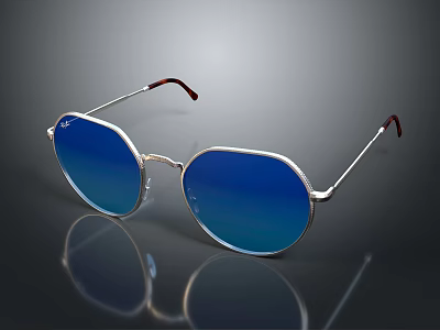 Elegant Silver Frame Blue Lens Oval Sunglasses Modern Jewelry Accessory Design 3d model