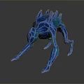 Glowing Blue Spiked Creature With Polygonal Limb Structure On Dark Reflective Background 3d model
