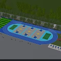 Spacious Modern Outdoor Sports Ground With Blue Running Track Basketball Courts And Football Field