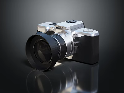 Sleek Digital Camera With Silver Black Body And Large Lens Design 3d model