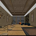 Traditional SPA Sauna Interior Design With Wooden Elements Tatami Seats And Hanging Decorations