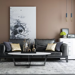 Modern double sofa coffee table combination 3d model