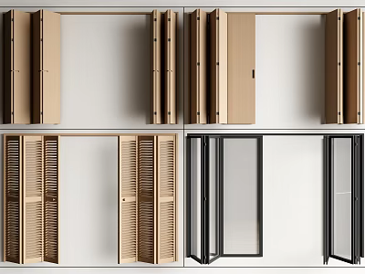 Folding Doors Design For Modern Interior With Wooden Louvered And Glass Styles 3d model