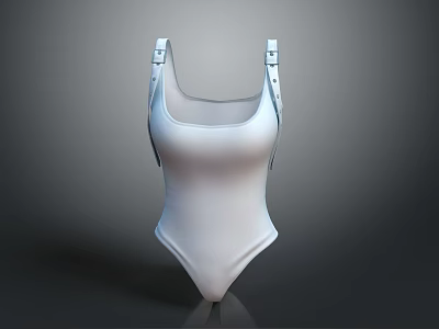 White One Piece Swimsuit With Adjustable Straps For Women Summer Fashion 3d model