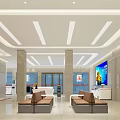 Modern Spacious Service Hall Interior With Large Digital Screen Service Counter And Waiting Seats