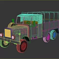 Vintage Gray Truck With Orange Canvas Top Open Cargo Bed And Six Wheels