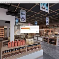Supermarket Department Store with Hanging Banners Shelves of Snacks and Daily Necessities