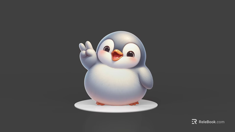Cute 3D Rendered Penguin Waving With Happy Expression On White Circular Base And Gray Background 3d model 