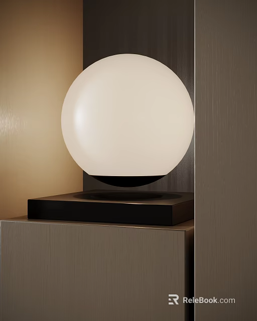 Modern Minimalist Table Lamp With White Globe Shade And Black Base On Wooden Surface 3d model 