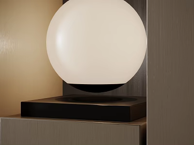 Modern Minimalist Table Lamp With White Globe Shade And Black Base On Wooden Surface 3d model