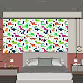 Vibrant Dinosaur Pattern Wallpaper As Bed Accent Wall In Kids Bedroom Design