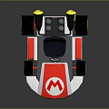 Electric Toy Go Kart with Red White Blue Body M Logo Black Seat Yellow Wheels
