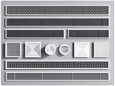 Various Styles of Air Conditioner Air Vents with Grid Circular and Square Patterns 3d model