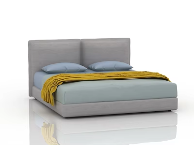 Modern Minimalist Double Bed With Gray Headboard Light Blue Mattress And Yellow Blanket 3d model