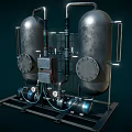 Industrial Metal Tanks Mechanical Setup With Pipes Control Panel And Base Frame 3d model