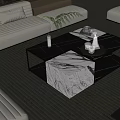 Elegant Modern Coffee Table With Marble Top Black Metal Frame And Sofa On Rug