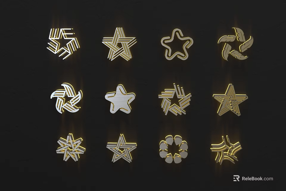 Decorative Star Shaped Wall Decor With Gold And White Geometric Designs 3d model 