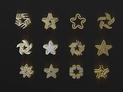 Decorative Star Shaped Wall Decor With Gold And White Geometric Designs 3d model