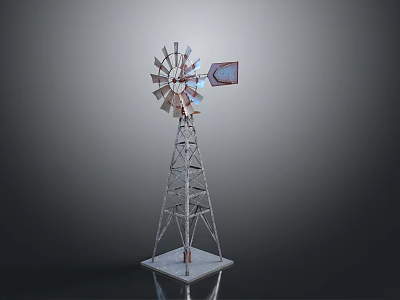 Sturdy Windmill Model Featuring Metal Structure Blades Tower Frame And Square Base 3d model