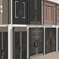 Various Modern Entry Doors With Different Colors Metal Handles And Designs 3d model