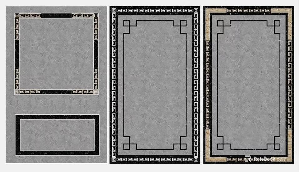 Floor Tiles With Ornate Borders Gray Base And Geometric Patterns 3d model 