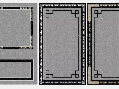 Floor Tiles With Ornate Borders Gray Base And Geometric Patterns 3d model