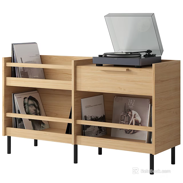 Modern Wooden Shelf Cabinet With Drawers And Shelves For Vinyl Records And Record Player 3d model 