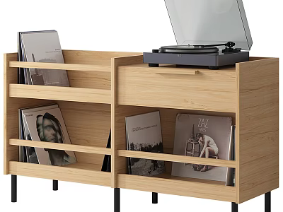 Modern Wooden Shelf Cabinet With Drawers And Shelves For Vinyl Records And Record Player 3d model