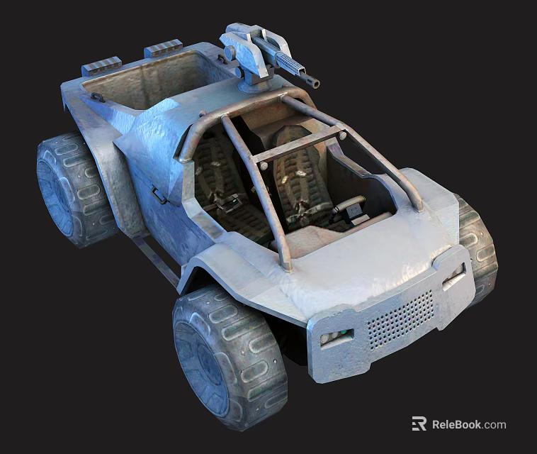 Sturdy Utility Vehicle With Large Off Road Tires Open Cabin And Roof Mounted Equipment 3d model 