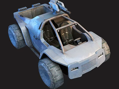 Sturdy Utility Vehicle With Large Off Road Tires Open Cabin And Roof Mounted Equipment 3d model