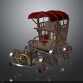 Vintage Carriage With Red Canopy Wooden Frame Spoked Wheels And Mechanical Front Parts