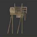 Wooden Stilt Platform With Cargo Boxes Canvas Cover And Railed Walkway