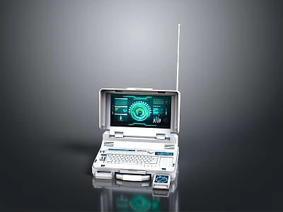 Portable Tech Device With Antenna Screen Green Interface And Gear Icon 3d model