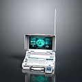 Portable Tech Device With Antenna Screen Green Interface And Gear Icon