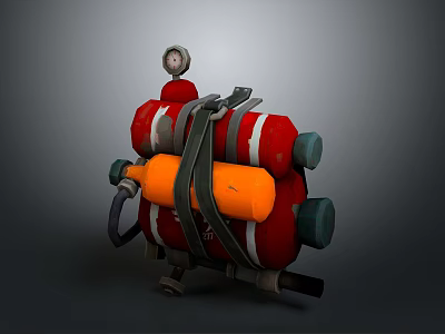 Practical Household Backpack Style Tool With Red Canisters Orange Parts Black Straps And Green Ends 3d model
