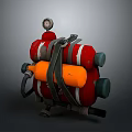 Practical Household Backpack Style Tool With Red Canisters Orange Parts Black Straps And Green Ends