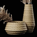 Two Woven Vases With Dried Pampas Grass Natural Material Minimalist Home Decor