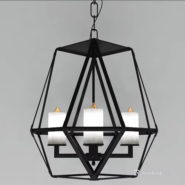Modern Black Metal Geometric Chandelier With White Candle Bulbs 3d model 