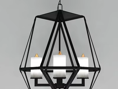 Modern Black Metal Geometric Chandelier With White Candle Bulbs 3d model