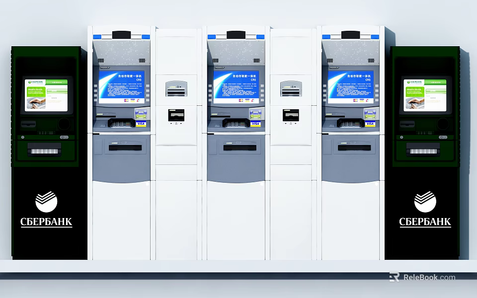 Public Facilities Multiple Creditbank ATM Machines With Self Service Screen 3d model 