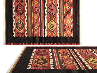 Traditional Ethnic Square Rug With Geometric Diamond Patterns Red Yellow Black Colors And Fringe Details 3d model
