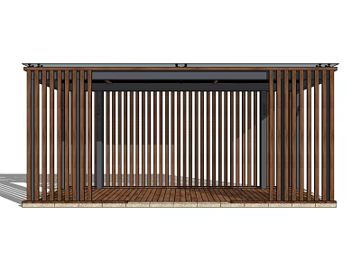 Wooden Pergola With Vertical Slat Design And Outdoor Garden Structure 3d model