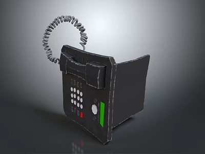 Vintage Black Computer Telephone Modem with Coiled Cord Keypad and Colored Buttons 3d model