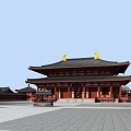 Chinese-style ancient building hall, Mito Hall, incense burner 3d model