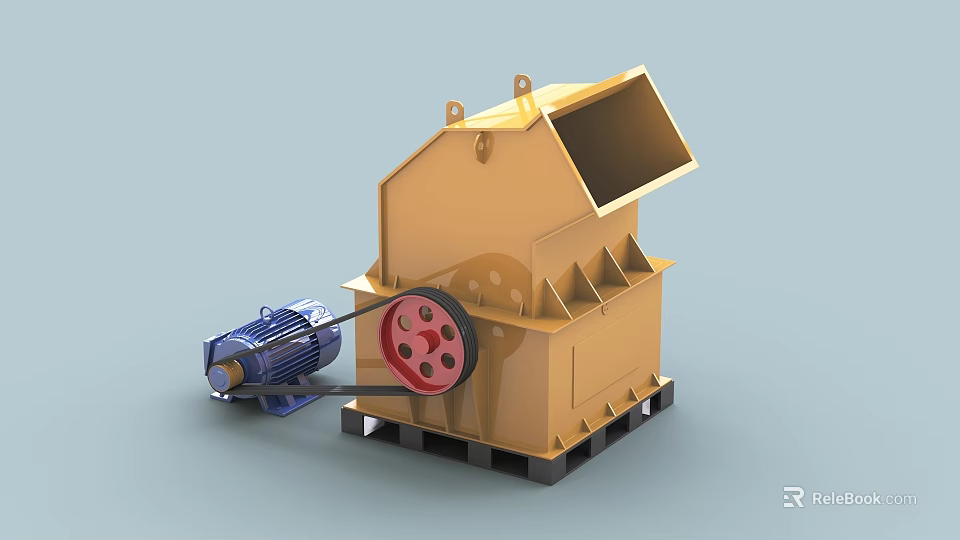 Industrial Heavy Duty Equipment Yellow Structure With Blue Motor Red Wheel 3d model 