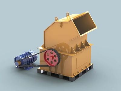 Industrial Heavy Duty Equipment Yellow Structure With Blue Motor Red Wheel 3d model
