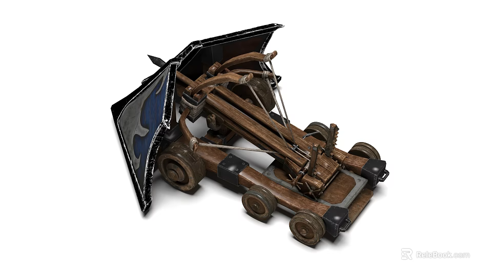 Ancient Wooden Wheeled Siege Weapon with Catapult Structure for Medieval Warfare 3d model 